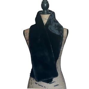 VINTAGE DANIELE MEUCCI SCARF STOLE BLACK FAUX FUR VELVET MADE IN ITALY 6" x 50"